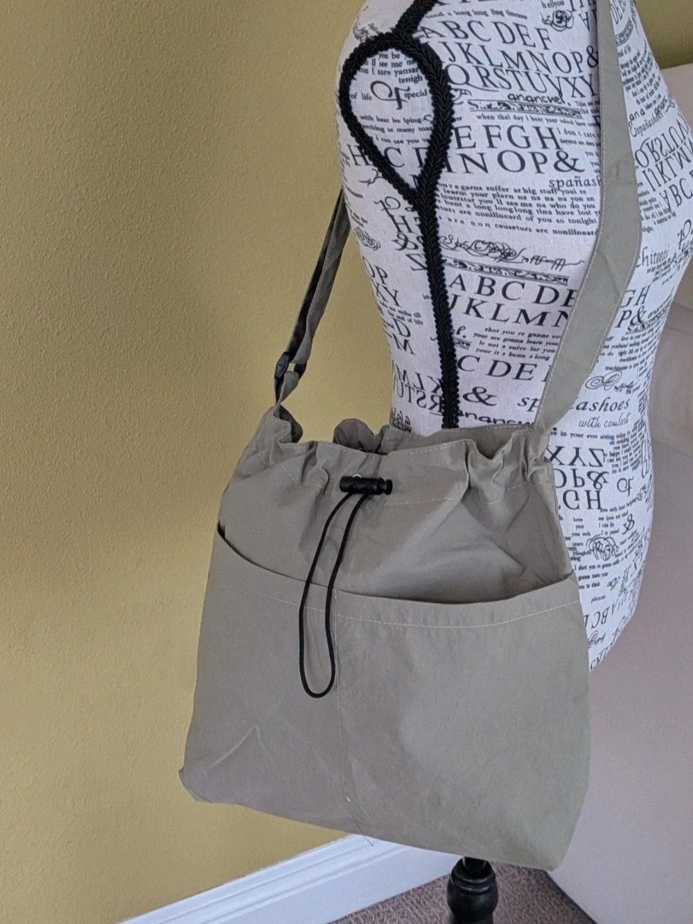 Khaki Drawstring Shoulder Bag